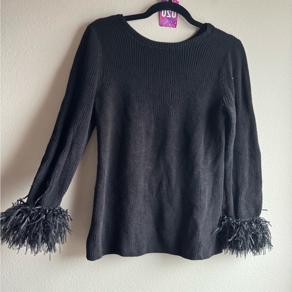 Nic + Zoe Black Knit Sweater with Feather like Cuff details womens size medium - Picture 2 of 4